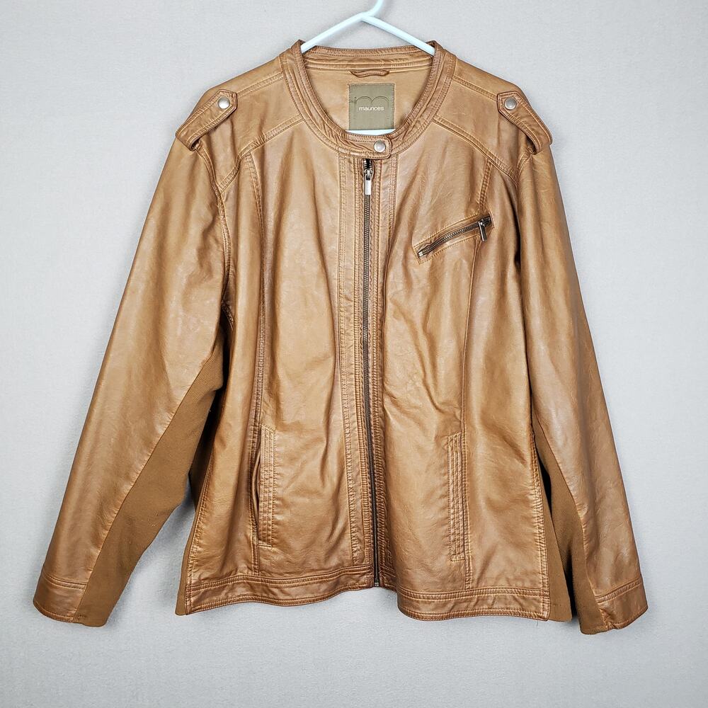 Maurices 4X Faux Leather Moto Jacket Carmel Brown Comfort Stretch Fall Staple - Picture 1 of 13